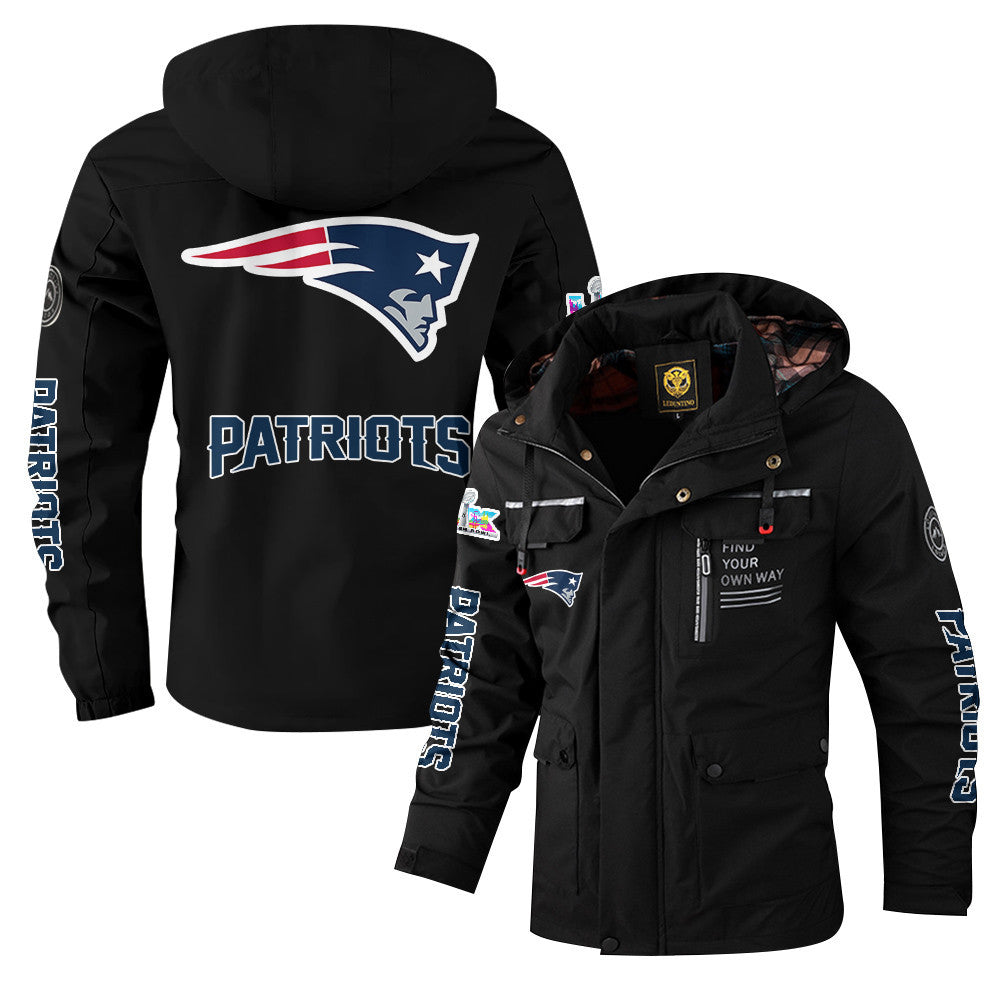New England Patriots 2026 Super Bowl LX Black Parka Coat – Printed Logos