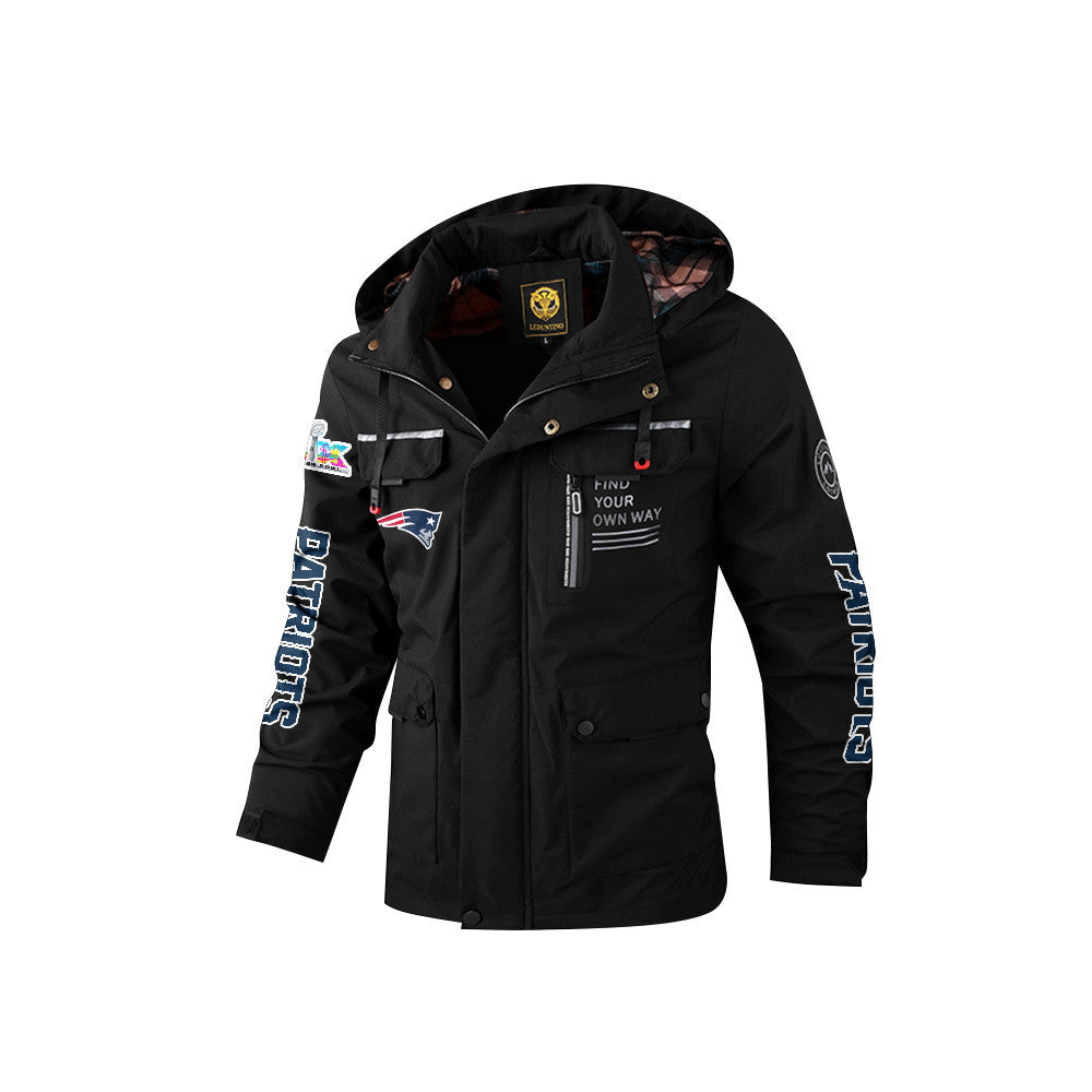 New England Patriots 2026 Super Bowl LX Black Parka Coat – Printed Logos