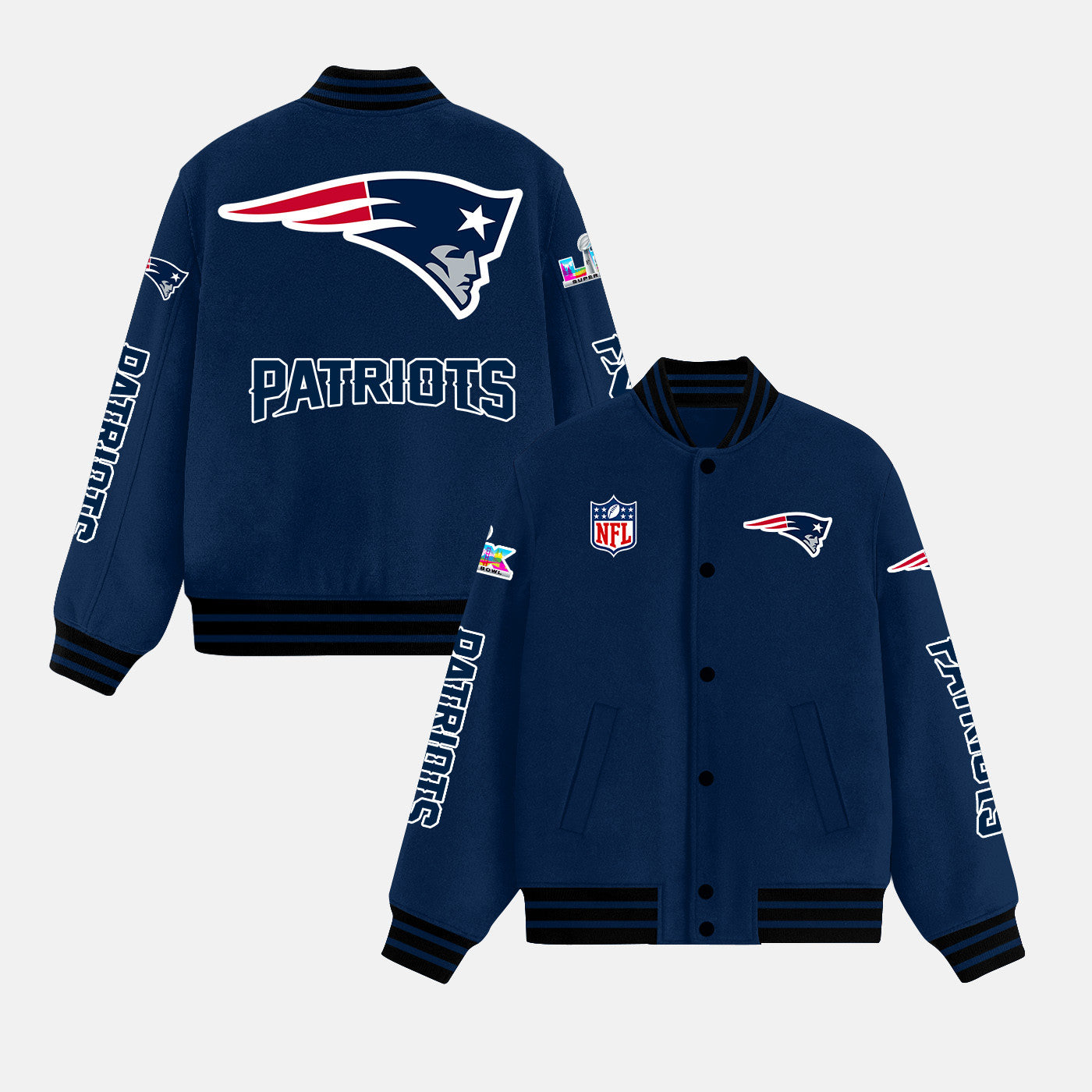 New England Patriots Varsity Jacket – Fully Embroidered Logos, Fan Edition