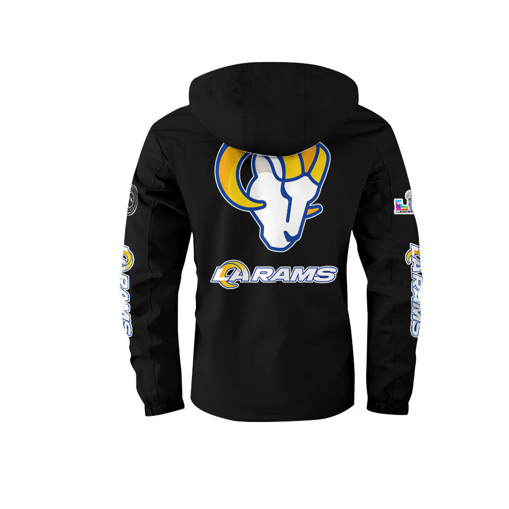 Los Angeles Rams 2026 Super Bowl LX Black Parka Coat – Printed Logos