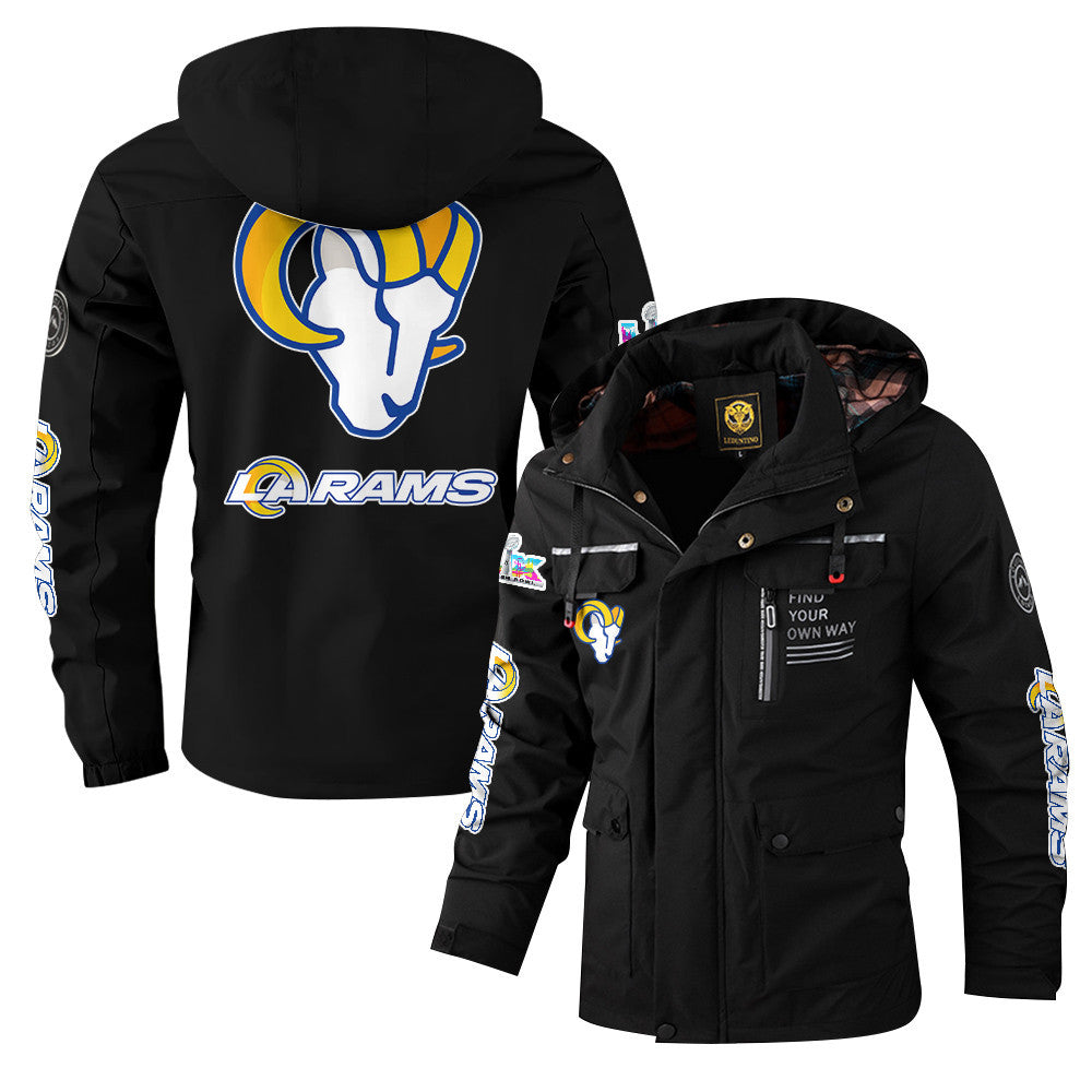 Los Angeles Rams 2026 Super Bowl LX Black Parka Coat – Printed Logos