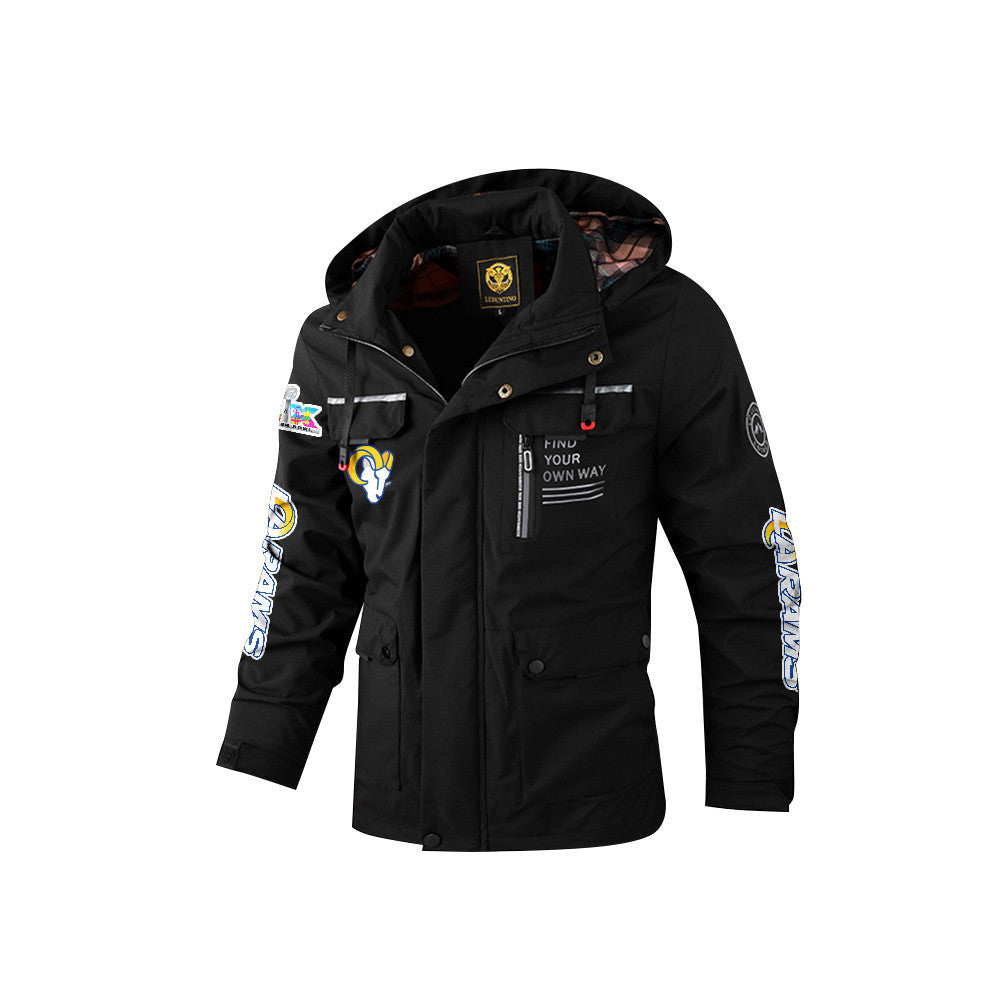 Los Angeles Rams 2026 Super Bowl LX Black Parka Coat – Printed Logos