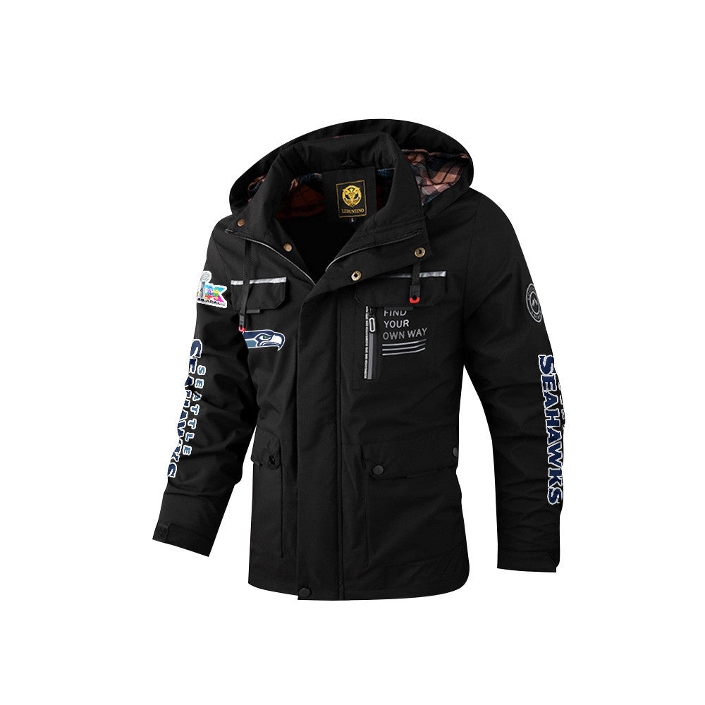 Seattle Seahawks 2026 Super Bowl LX Black Parka Coat – Printed Logos