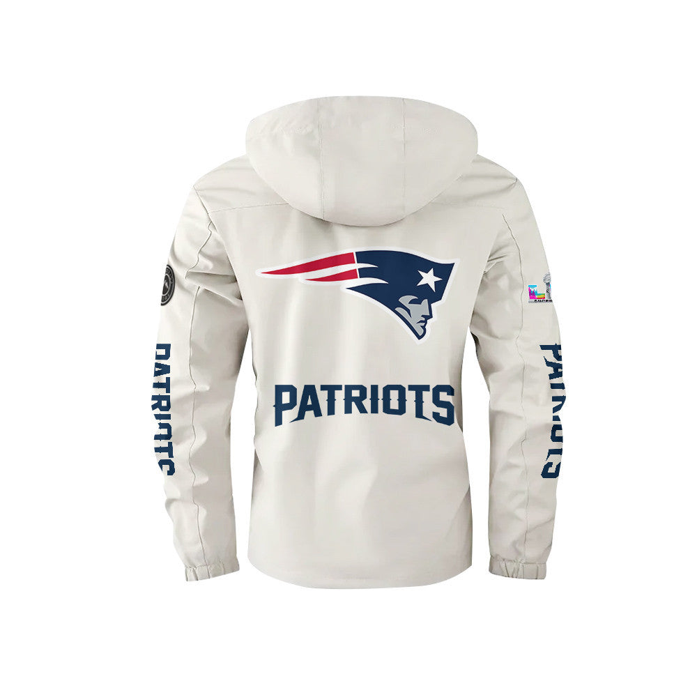 New England Patriots 2026 Super Bowl LX White Parka Coat – Printed Logos
