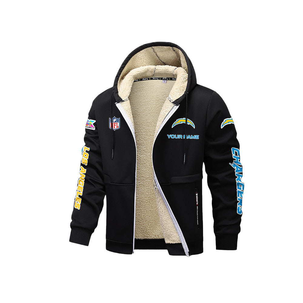 Los Angeles Chargers 2026 Super Bowl LX Black Fleece Zip-Up Jacket – Printed Logos, Personalized Name