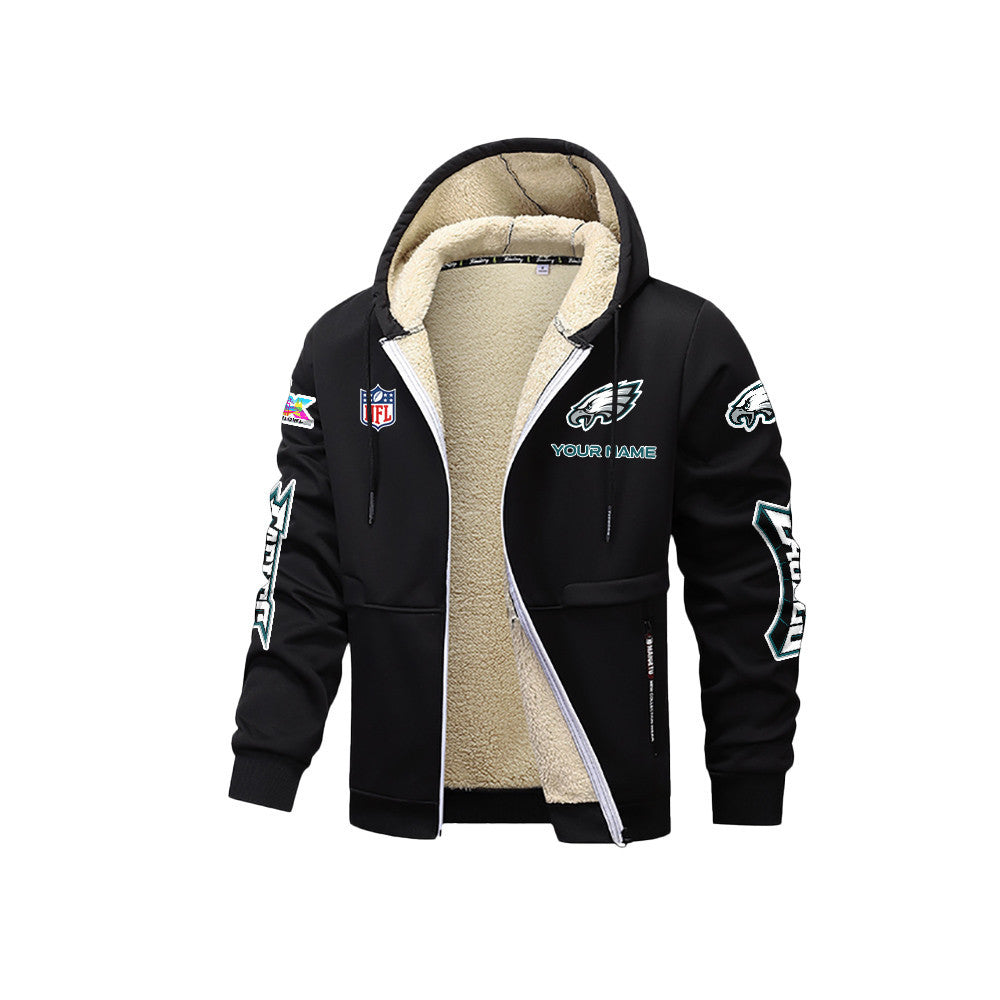 Philadelphia Eagles 2026 Super Bowl LX Black Fleece Zip-Up Jacket – Printed Logos, Personalized Name