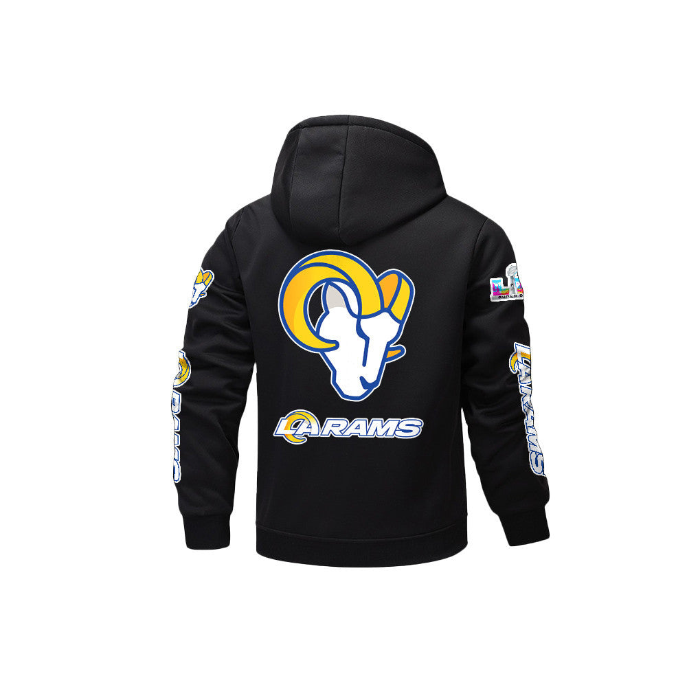 Los Angeles Rams 2026 Super Bowl LX Black Fleece Zip-Up Jacket – Printed Logos, Personalized Name