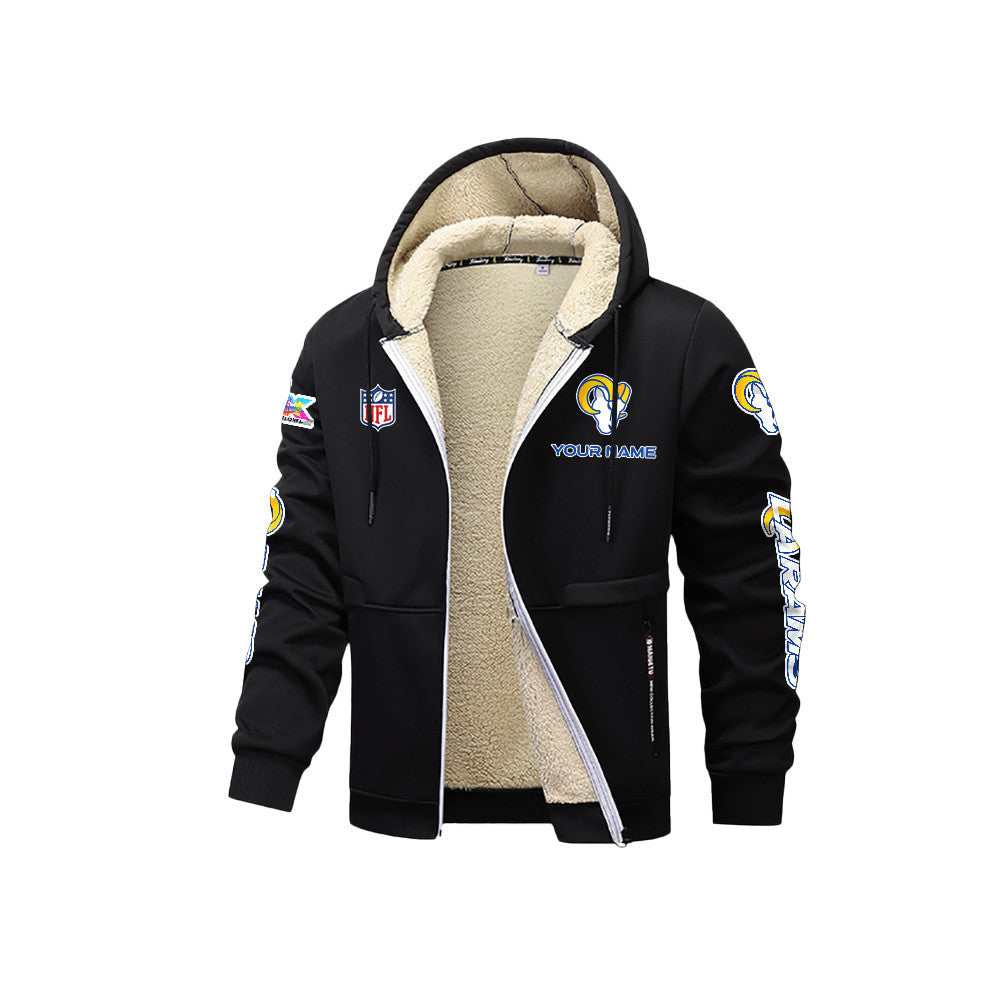 Los Angeles Rams 2026 Super Bowl LX Black Fleece Zip-Up Jacket – Printed Logos, Personalized Name