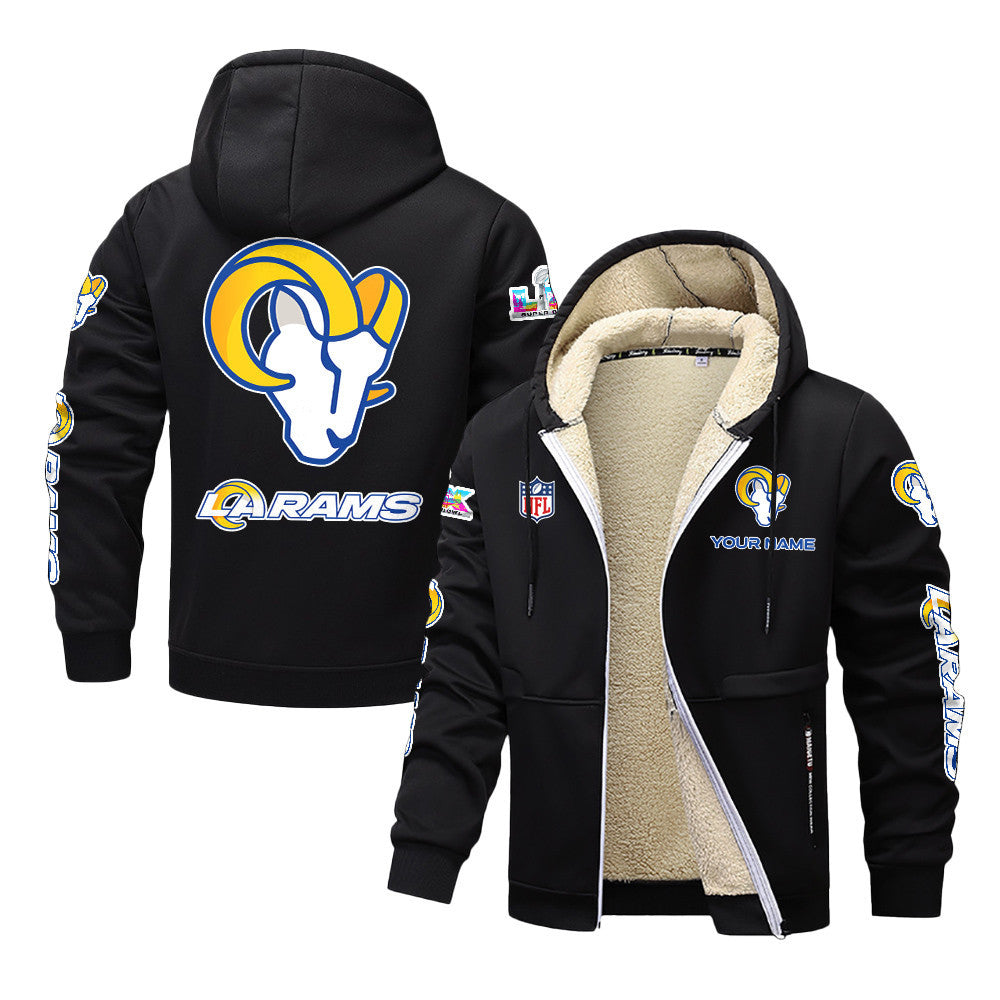 Los Angeles Rams 2026 Super Bowl LX Black Fleece Zip-Up Jacket – Printed Logos, Personalized Name