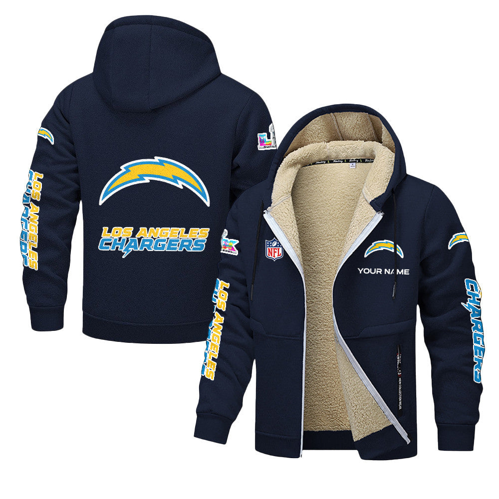 Los Angeles Chargers 2026 Super Bowl LX Navy Fleece Zip-Up Jacket – Printed Logos, Personalized Name