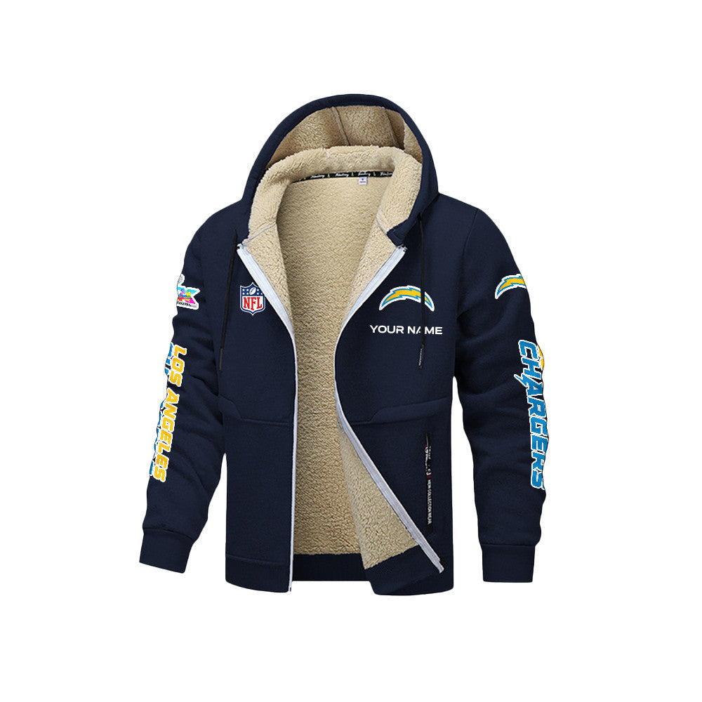 Los Angeles Chargers 2026 Super Bowl LX Navy Fleece Zip-Up Jacket – Printed Logos, Personalized Name