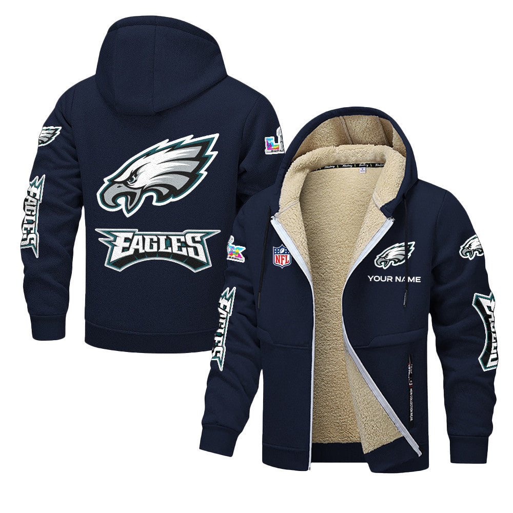 Philadelphia Eagles 2026 Super Bowl LX Navy Fleece Zip-Up Jacket – Printed Logos, Personalized Name