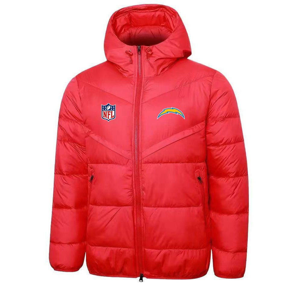 Los Angeles Chargers Red Quilt Down Jacket - Heat-Printed Logos