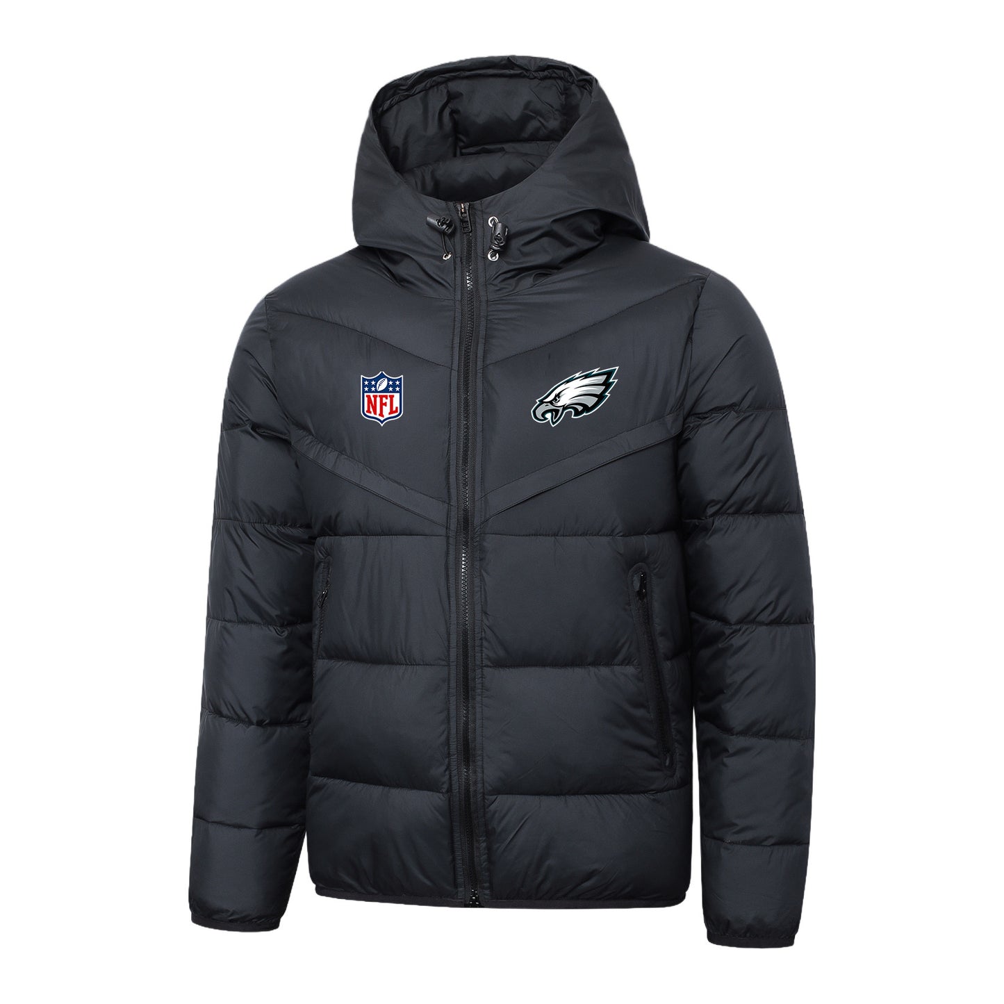 Philadelphia Eagles Black Quilt Down Jacket - Heat-Printed Logos