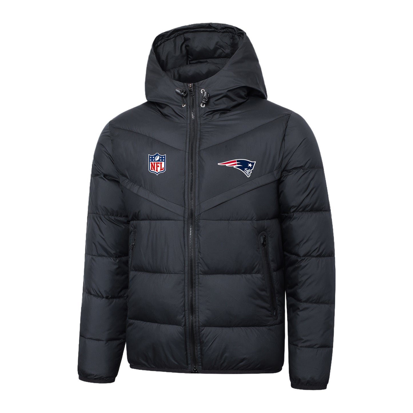 New England Patriots Black Quilt Down Jacket - Heat-Printed Logos