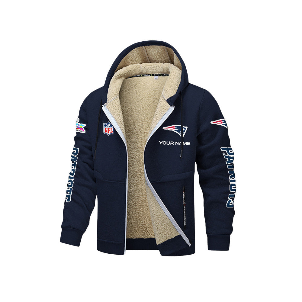 New England Patriots 2026 Super Bowl LX Navy Fleece Zip-Up Jacket – Printed Logos, Personalized Name