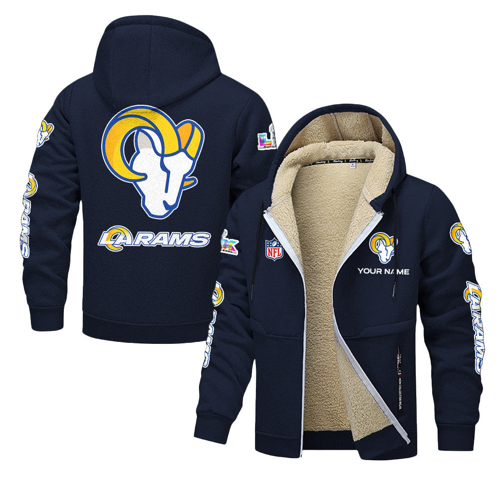 Los Angeles Rams 2026 Super Bowl LX Navy Fleece Zip-Up Jacket – Printed Logos, Personalized Name