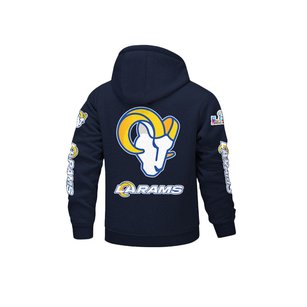 Los Angeles Rams 2026 Super Bowl LX Navy Fleece Zip-Up Jacket – Printed Logos, Personalized Name