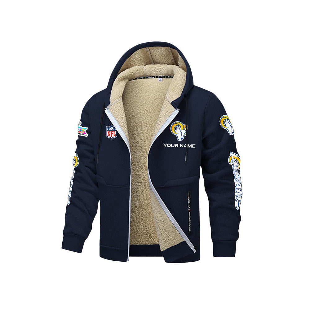 Los Angeles Rams 2026 Super Bowl LX Navy Fleece Zip-Up Jacket – Printed Logos, Personalized Name