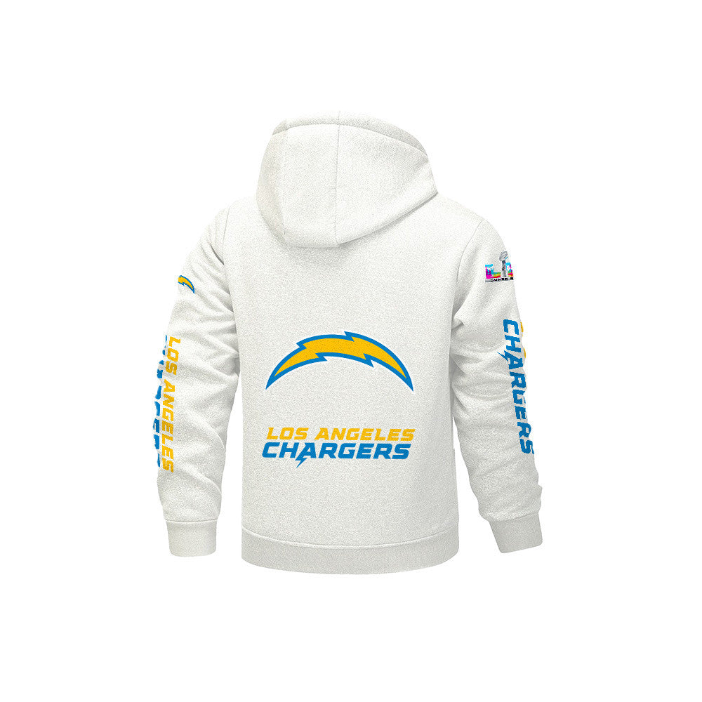 Los Angeles Chargers 2026 Super Bowl LX White Fleece Zip-Up Jacket – Printed Logos, Personalized Name