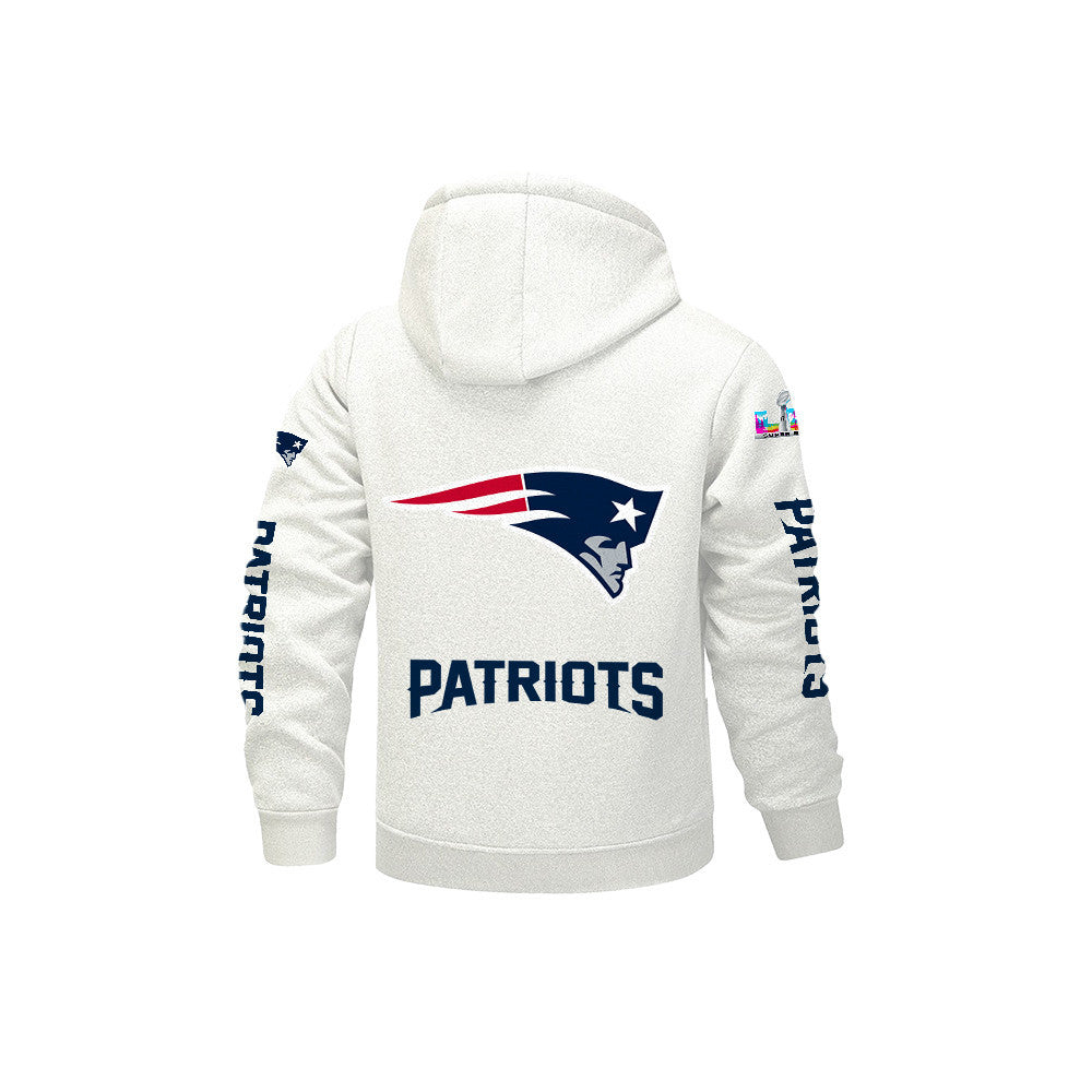New England Patriots 2026 Super Bowl LX White Fleece Zip-Up Jacket – Printed Logos, Personalized Name