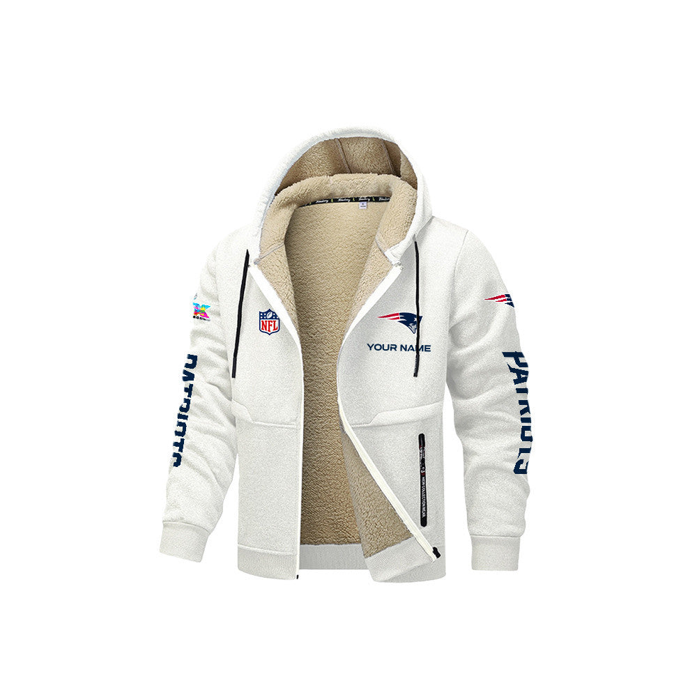 New England Patriots 2026 Super Bowl LX White Fleece Zip-Up Jacket – Printed Logos, Personalized Name