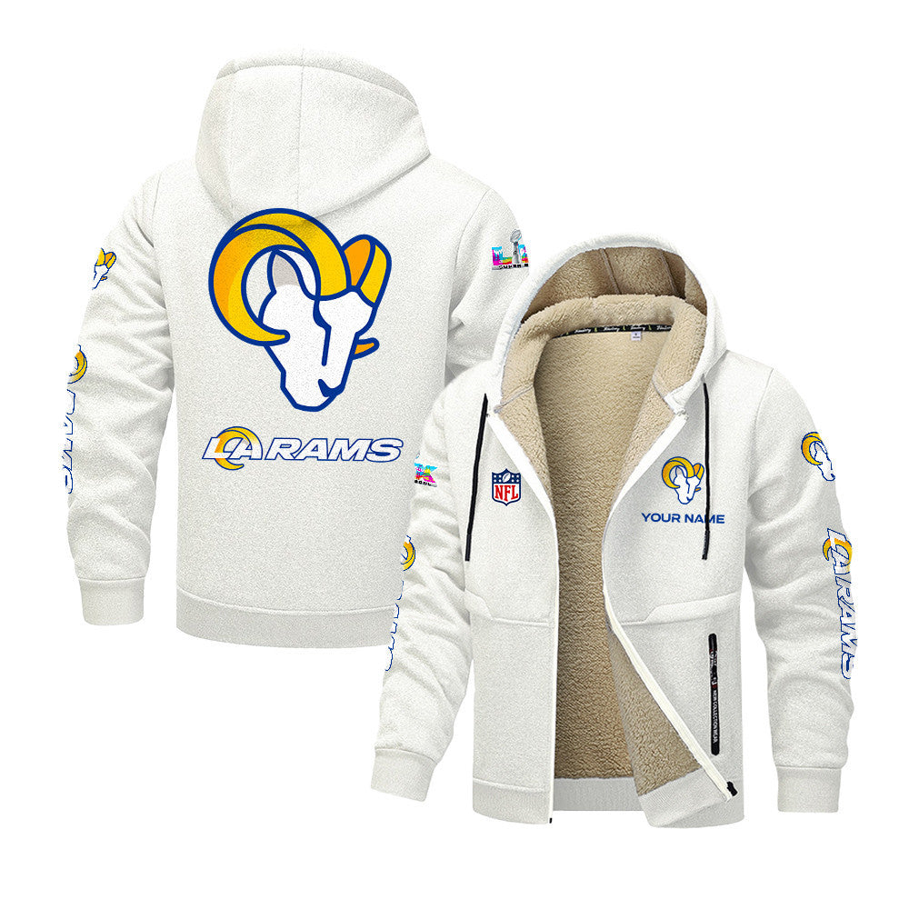 Los Angeles Rams 2026 Super Bowl LX White Fleece Zip-Up Jacket – Printed Logos, Personalized Name