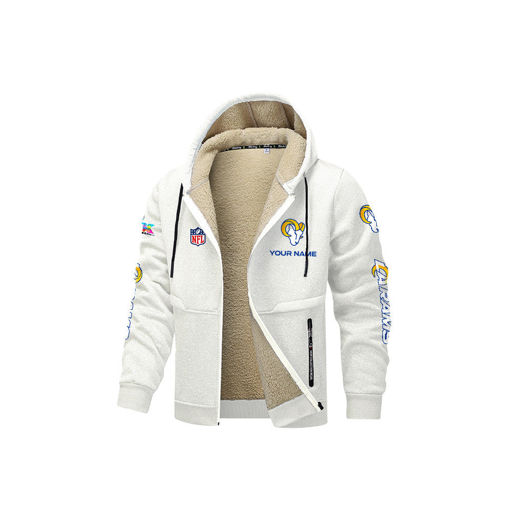 Los Angeles Rams 2026 Super Bowl LX White Fleece Zip-Up Jacket – Printed Logos, Personalized Name