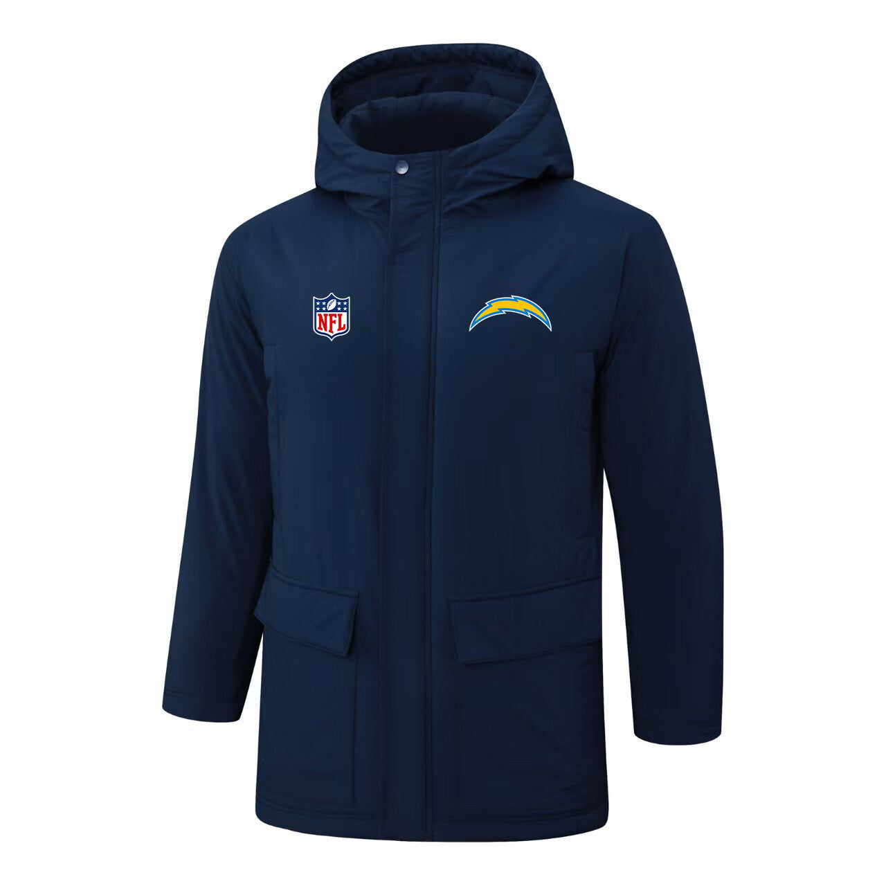 Los Angeles Chargers Padded Parka Jacket Navy - Heat Printed Logo, Fan Gear