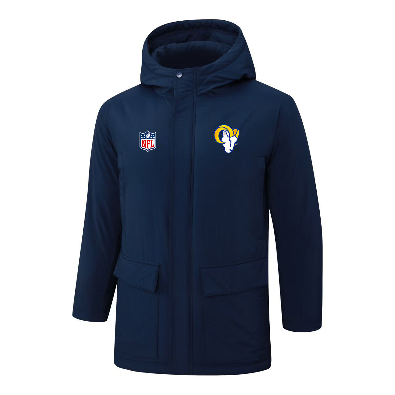 Los Angeles Rams Padded Parka Jacket Navy - Heat Printed Logo, Fan Gear