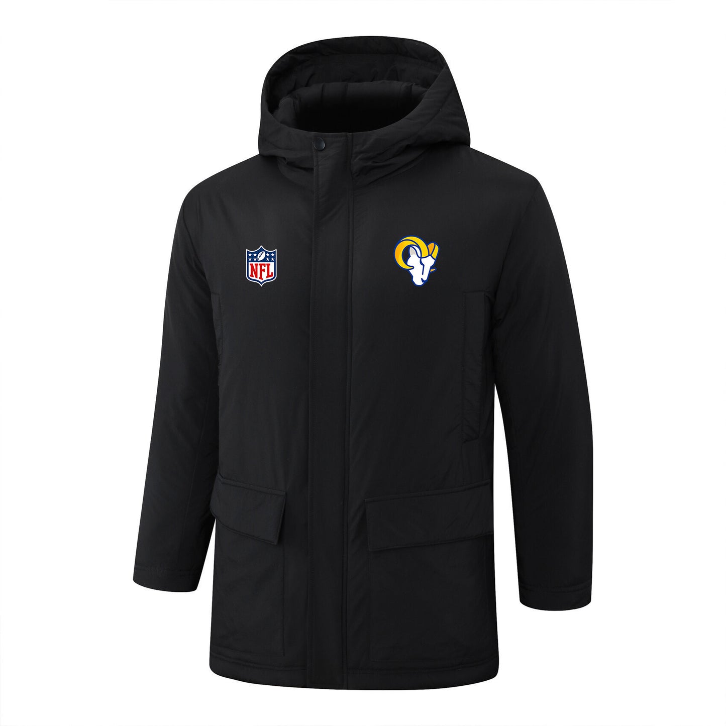 Los Angeles Rams Padded Parka Jacket Navy - Heat Printed Logo, Fan Gear