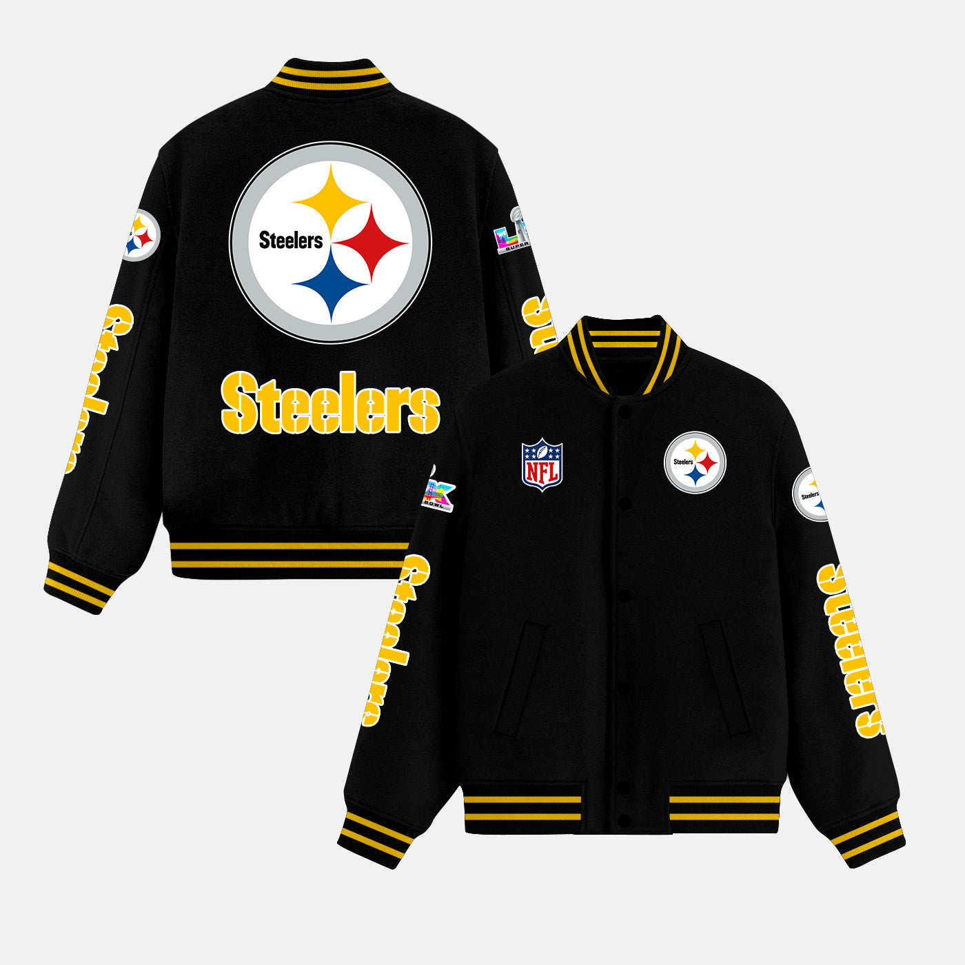 Pittsburgh Steelers Varsity Jacket – Fully Embroidered Logos, Fan Edition