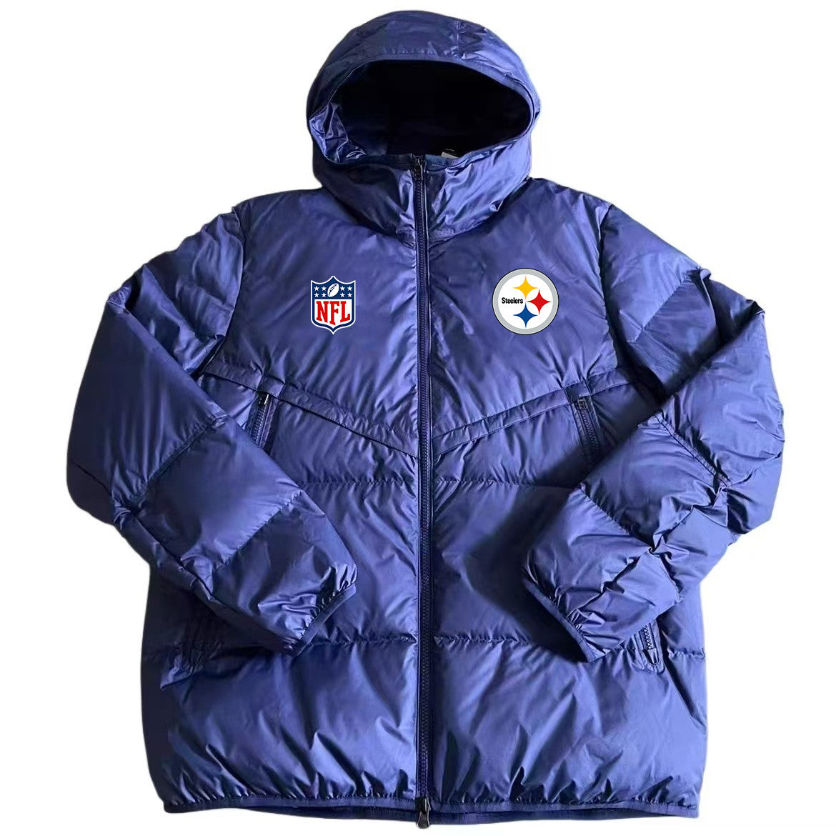 Pittsburgh Steelers Navy Blue Quilt Down Jacket - Heat-Printed Logos