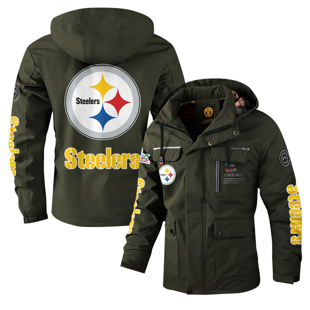 Pittsburgh Steelers 2026 Super Bowl LX Army Green Parka Coat – Printed Logos