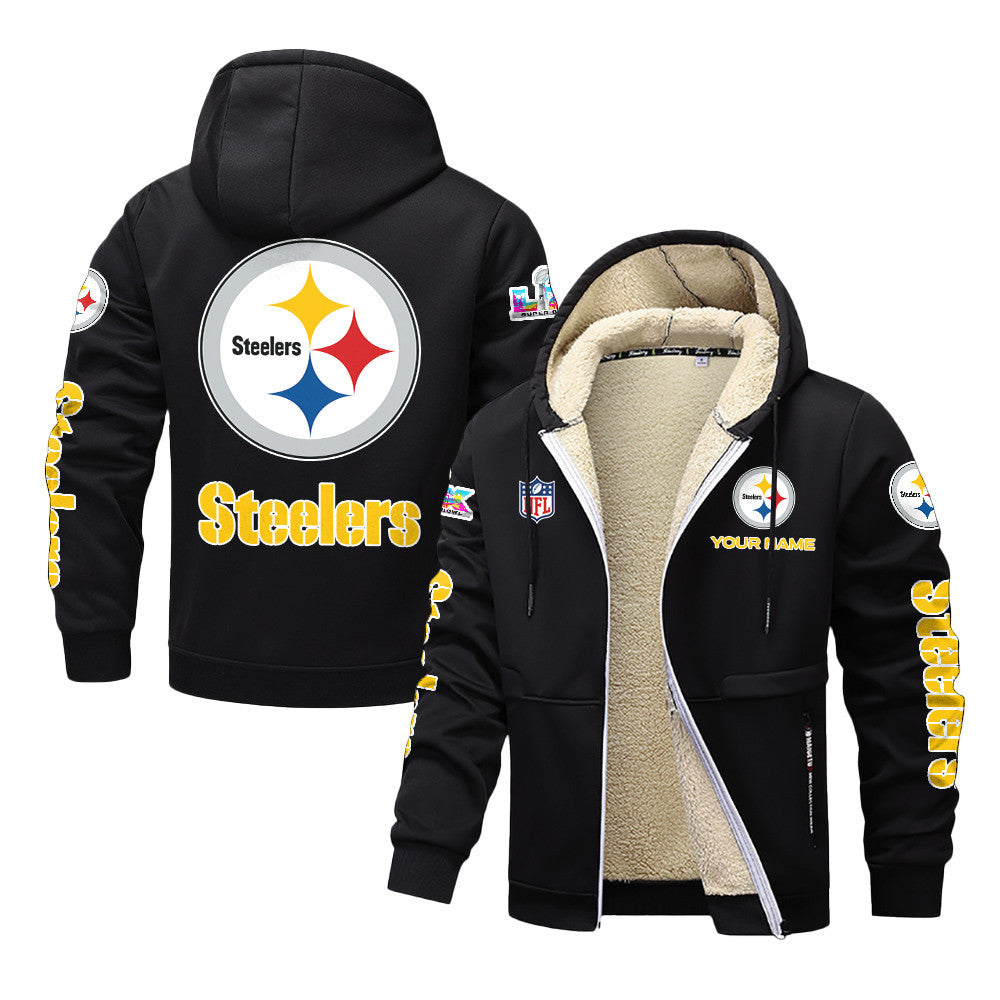 Pittsburgh Steelers 2026 Super Bowl LX Navy Fleece Zip-Up Jacket – Printed Logos, Personalized Name