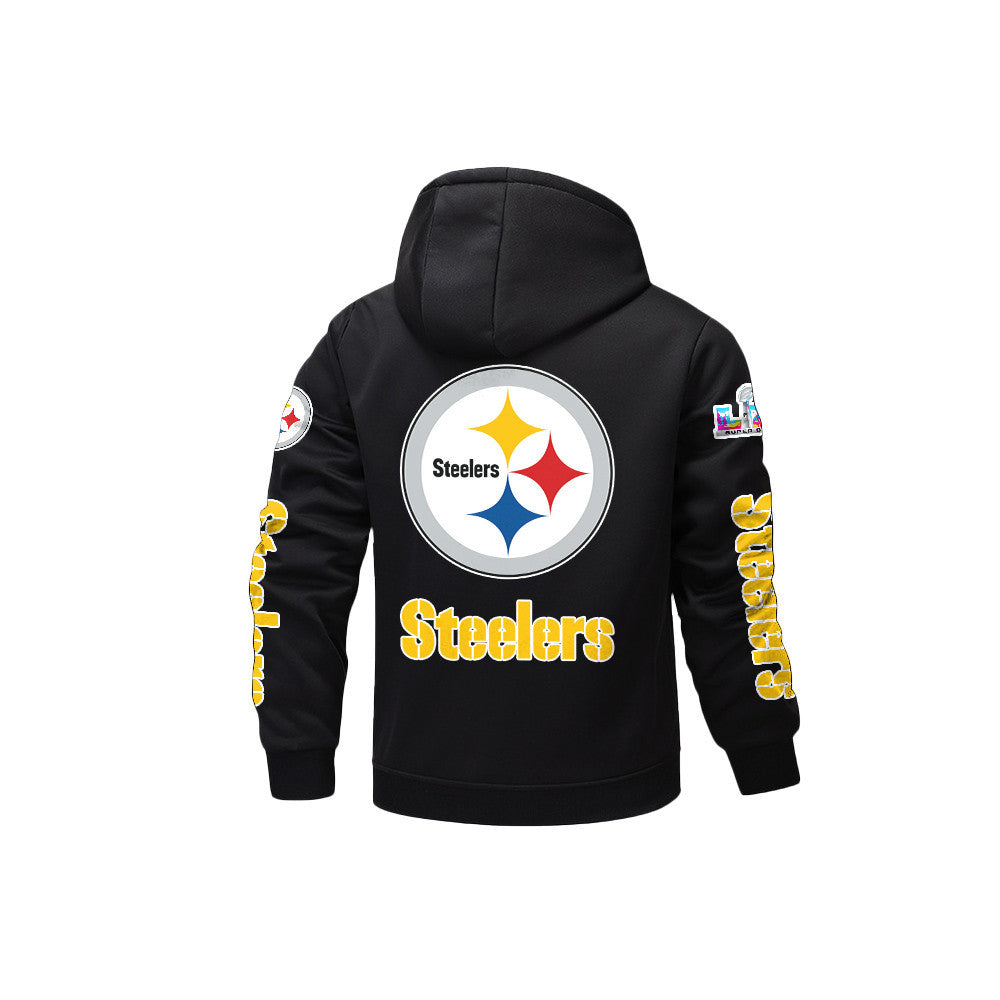Pittsburgh Steelers 2026 Super Bowl LX Navy Fleece Zip-Up Jacket – Printed Logos, Personalized Name