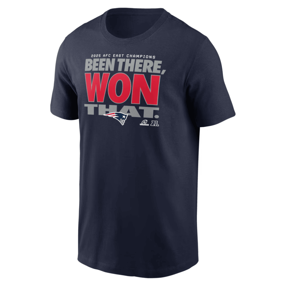 New England Patriots 2025 AFC East Division Champions Locker Room Trophy Collection T-Shirt - College Navy