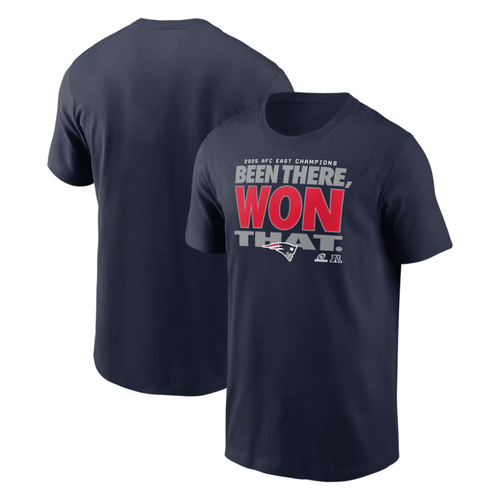 New England Patriots 2025 AFC East Division Champions Locker Room Trophy Collection T-Shirt - College Navy