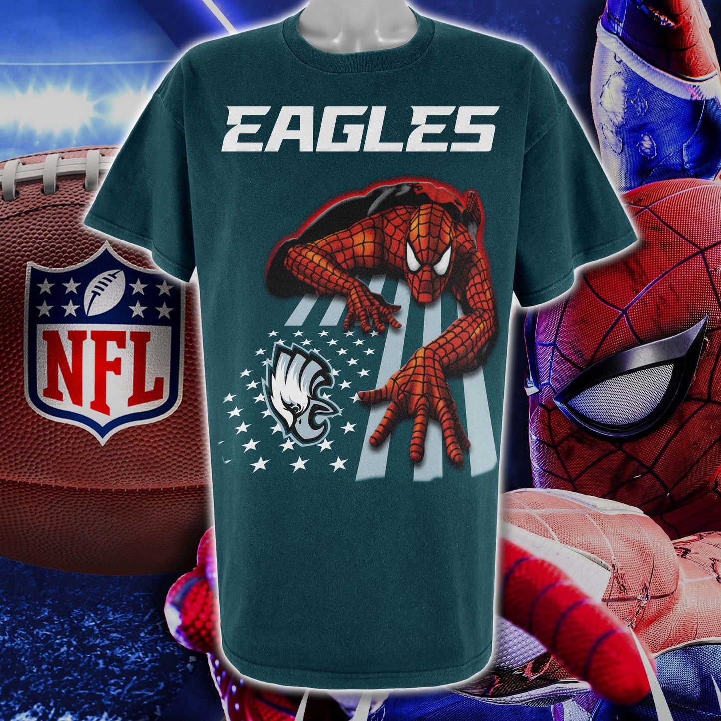 Philadelphia Eagles & Spiderman America Flag T-Shirt