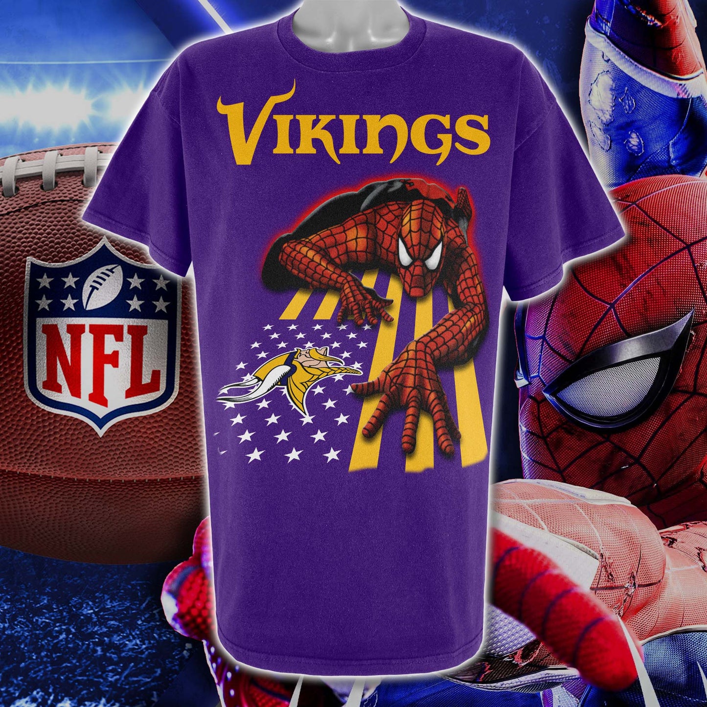 Minnesota Vikings & Spiderman America Flag T-Shirt