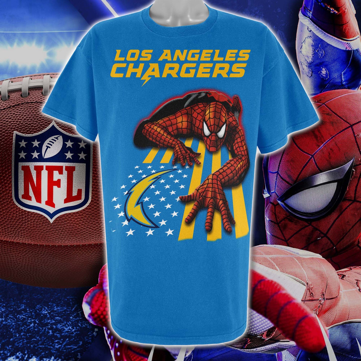 Los Angeles Chargers & Spiderman America Flag T-Shirt