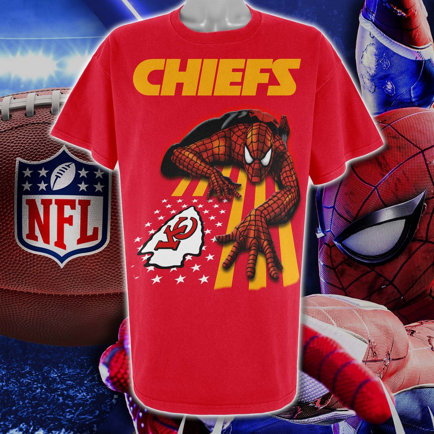 Kansas City Chiefs & Spiderman America Flag T-Shirt