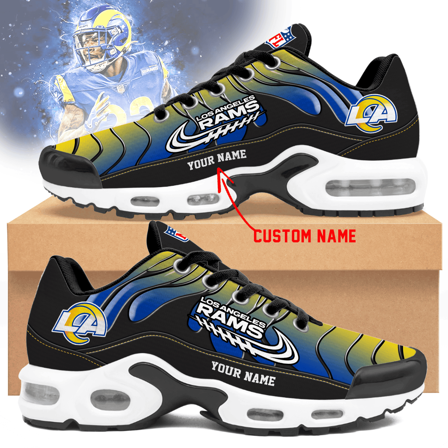 Los Angeles Rams Ombre Limited Edition Custom Name Air Max Shoes Sneakers For Men And Women