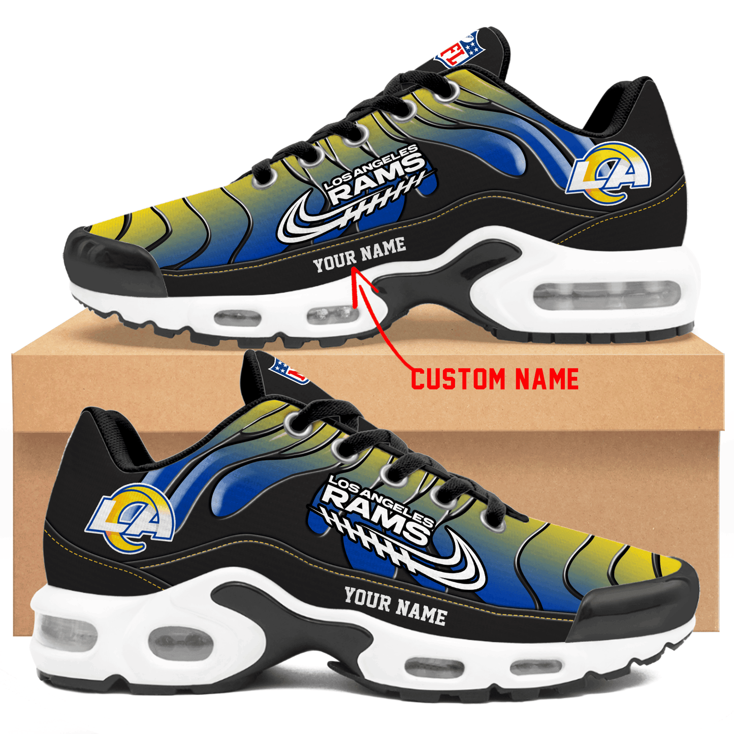 Los Angeles Rams Ombre Limited Edition Custom Name Air Max Shoes Sneakers For Men And Women