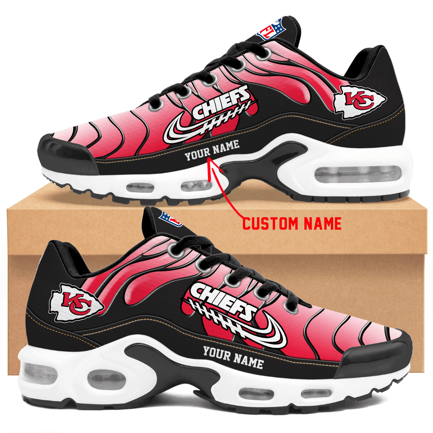 Kansas City Chiefs Ombre Limited Edition Custom Name Air Max Shoes Sneakers For Men And Women