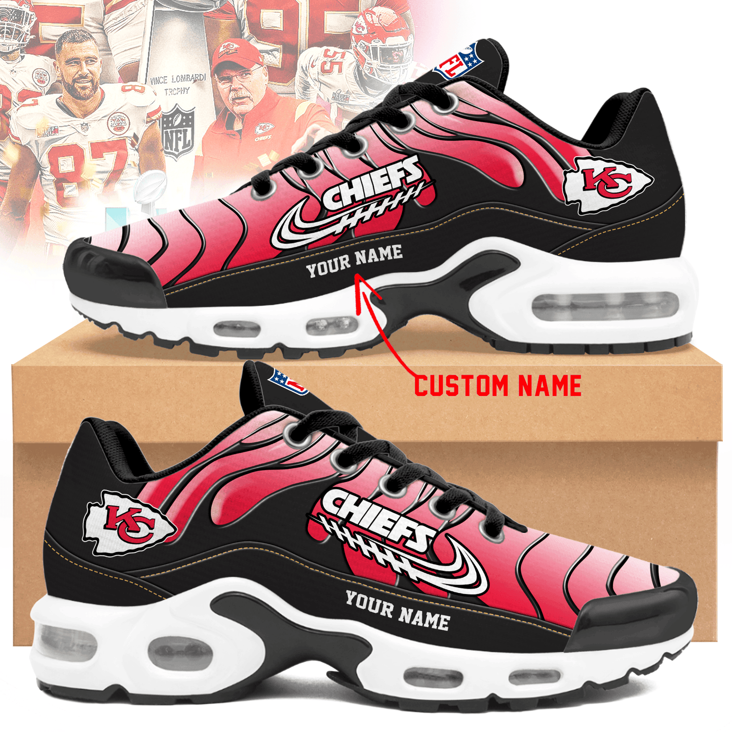 Kansas City Chiefs Ombre Limited Edition Custom Name Air Max Shoes Sneakers For Men And Women