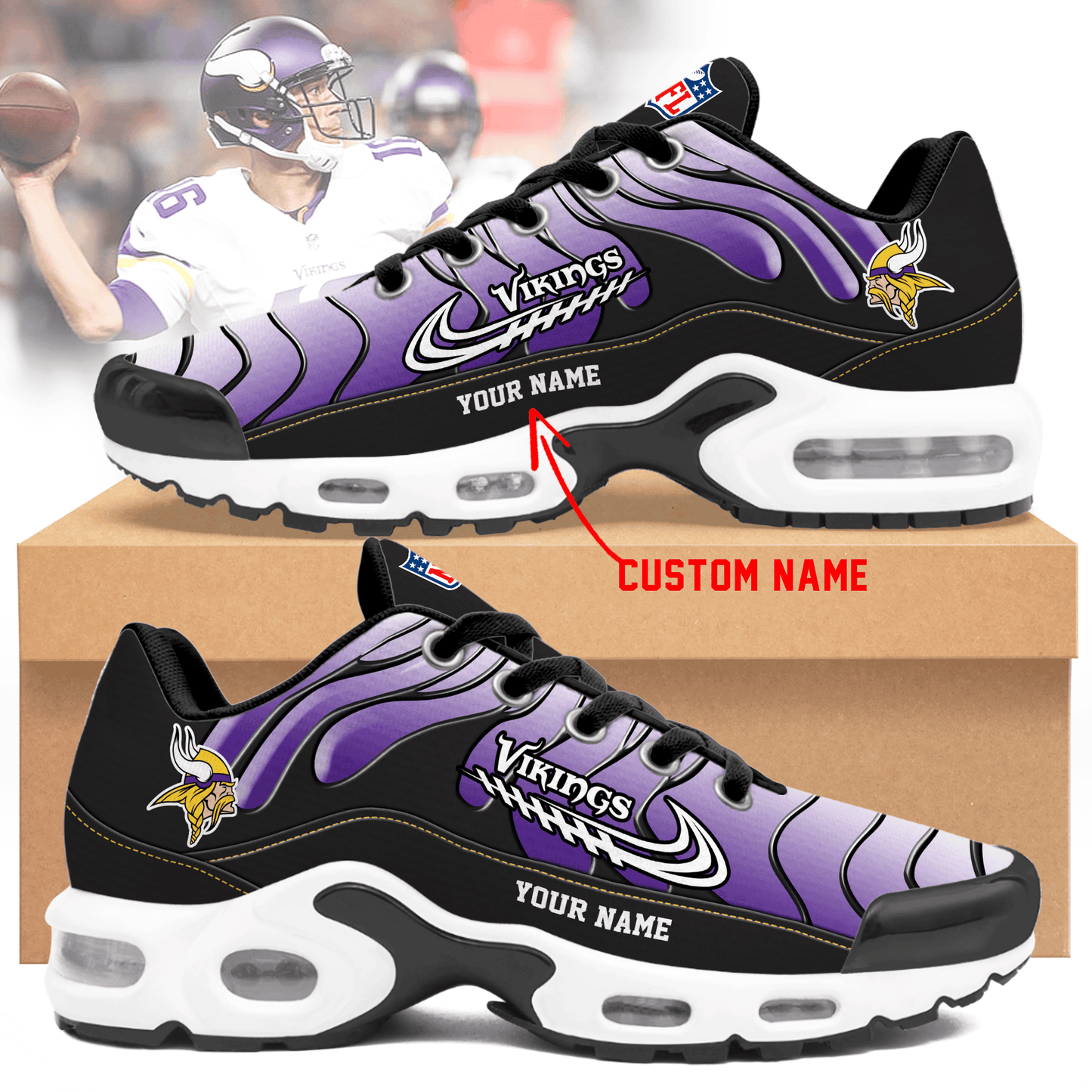 Minnesota Vikings Ombre Limited Edition Custom Name Air Max Shoes Sneakers For Men And Women