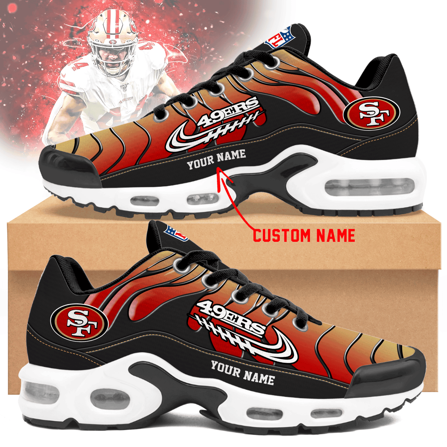 San Francisco 49ers Ombre Limited Edition Custom Name Air Max Shoes Sneakers For Men And Women