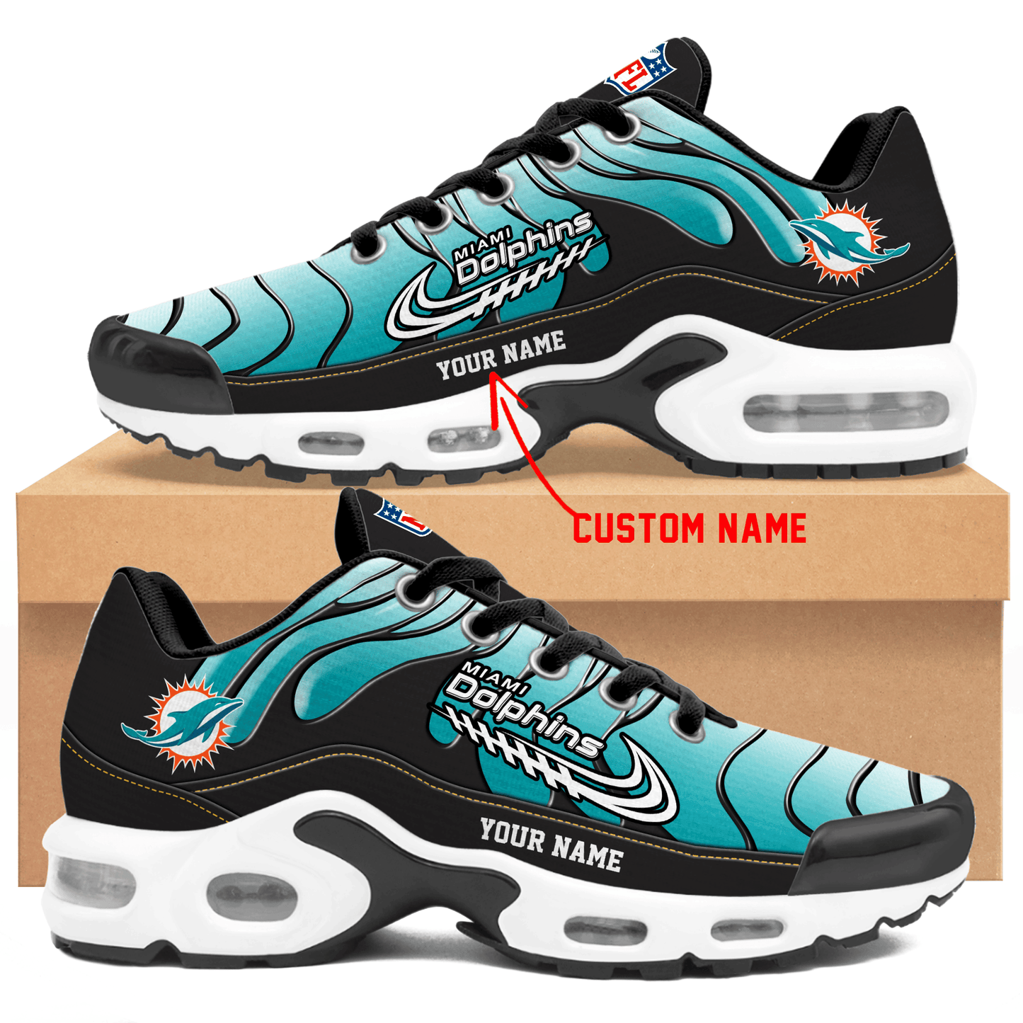 Miami Dolphins Ombre Limited Edition Custom Name Air Max Shoes Sneakers For Men And Women