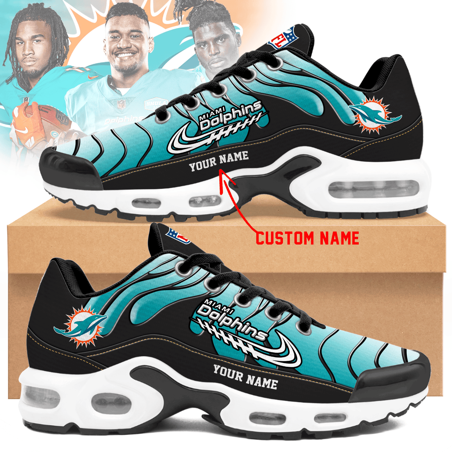 Miami Dolphins Ombre Limited Edition Custom Name Air Max Shoes Sneakers For Men And Women